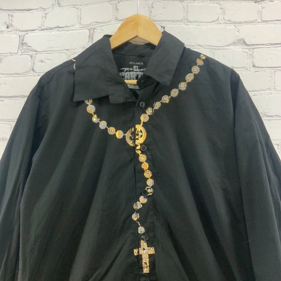 El Cartel Graphic Print Shirt Button Up Mens Sz 2XL Black Unique Rare Print - Picture 2 of 4